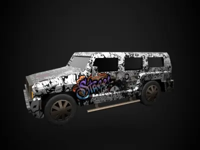 low poly hummer jeep with graffiti Low-poly 3D model