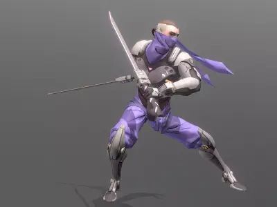 Cyborg Scifi Ninja Multi Jump Slash FBX PNG 3D model