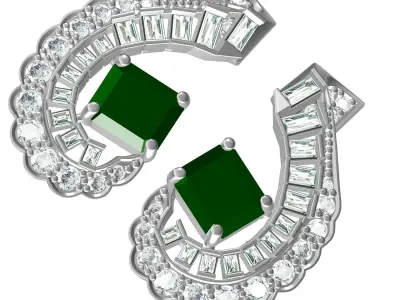 Emerald Stone Art Deco Earring 3D print model