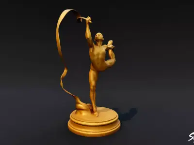 Golden Rhythmic Gymnastics Statue Low-poly 3D model