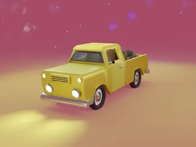 Low Poly cars truck in desert 3D model