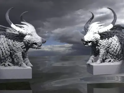 Horned Wild Boar Statue mirrored 3D model