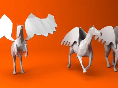 6 Lowpoly Pegasus group of paper horses with wings Low-poly 3D model