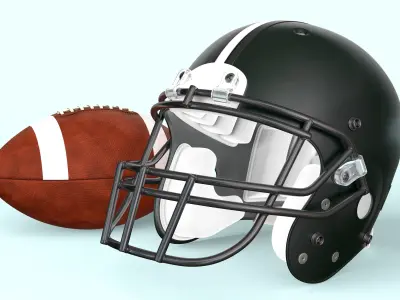 American Football Helmet and Ball 3D model