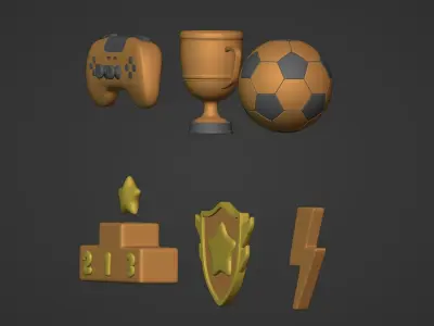 Cartoon Pack -- Video Game Controller - Trophy Cup - Soccer Ball Low-poly 3D model