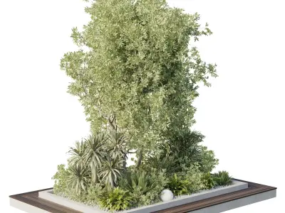 Garden of Plants Tree shrubs and palms - outdoor garden set 174 Low-poly 3D model