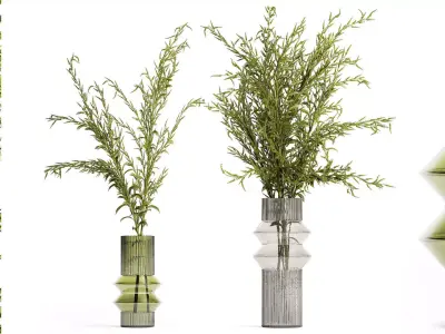 Bouquets of green branches of Solidago flowers in a vase 402 3D model