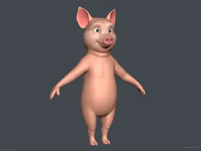 Stylized Cartoon Pig - Biped 3D model