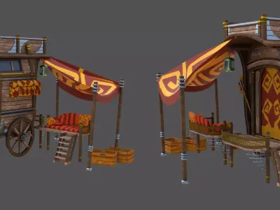 Caravan - 4 wagon with tent 3D model