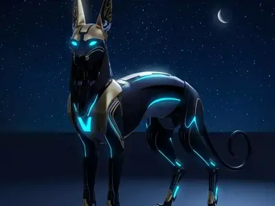 Sci-Fi Mecha-Bastet - Sleek Egyptian Mythological Cat Prop Low-poly 3D model