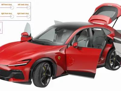 2023 Red Ferrari Purosangue SUV Rigged 3D model