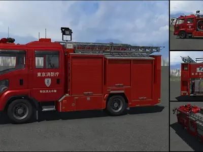 Japanese Fire Truck  3D Model - Unity Ready  3D model 3D model