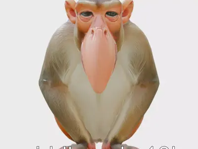 Proboscis Monkey 3D Model with Detailed Reddish-Brown Fur Low-poly 3D model