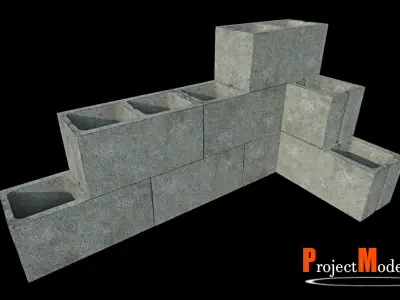 Bricks-Version002 concrete block Low-poly 3D model