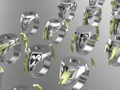 20 men signet silver ring with plexus 3D print model