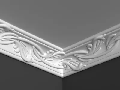 Cornice Moulding 3D Model with Floral Organic Elements 3D model