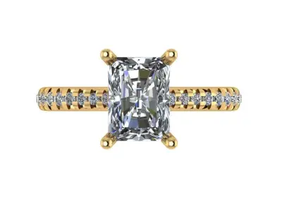 emerald cut solitaire with pointy shank with diamonds  3D print model