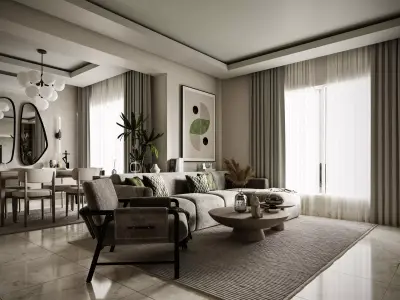 Modern Apartment Interior Living Dining  and Bedroom Corona 3D model