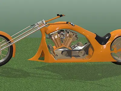 Custom Built Pro Street Harley Chopper - High Poly 3D model