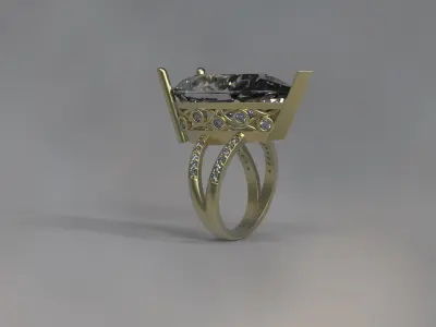 Luxury art-fashion ring with huge central gem 3d model 3D print model