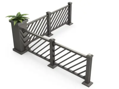 Stylized metal fence with flower 3D model