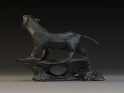 Ferocious tiger bronze stone city sculpture 3D model