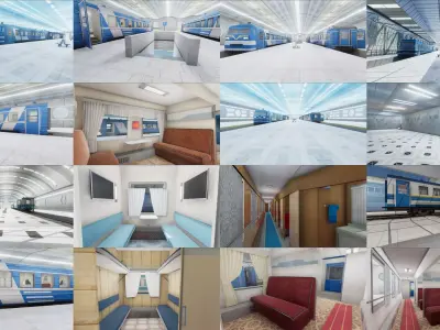 Passenger Trains Interiors - 5 Scenes 3D Model Pack