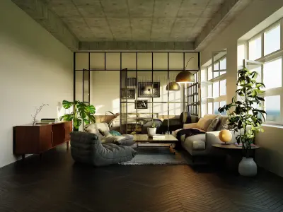 Living room with Bedroom scene in native blend file  3D model