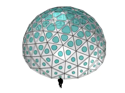 Geodesic Dome with Dynamic Perforations and glass panels 3D model