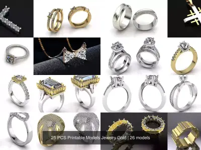 25 PCS Printable Models Jewelry Gold 3D Model Pack