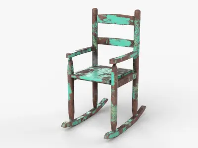 Chair No 9 Rocking Chair Cane Rocker Old Rusty Metal Version 3D model