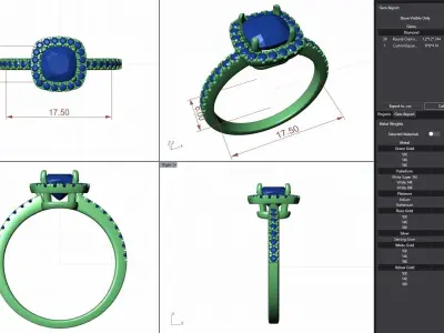 Diamond Halo Cushion Engagement ring 3D print model