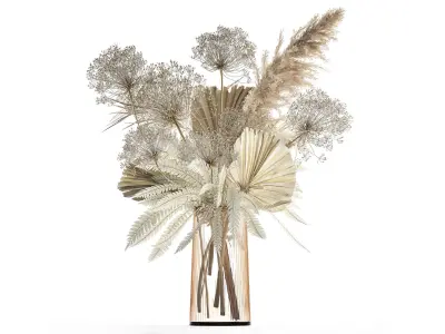Bouquet Of Dried Flowers Vase Pampas Fern Hogweed 301 3D model