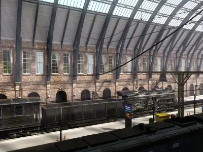 Realistic Railway Station King Cross style with Trains 3D model