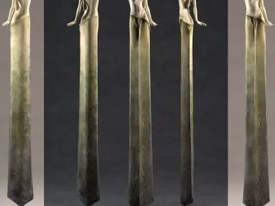 Briseis four bronze sculptures of woman on pole 3D model