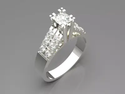 Modern Solitaire Engagement Ring with Diamonds Model sr0089 3D print model
