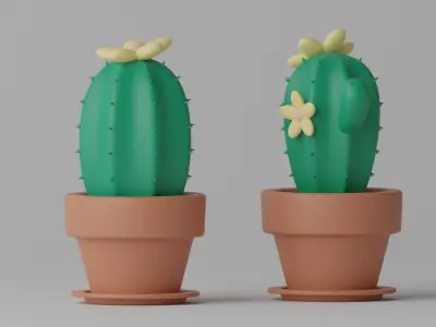Cartoon Cactus and Pot 3D model