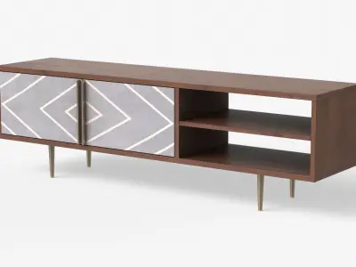 Toshi TV Stand in walnut wood Low-poly 3D model