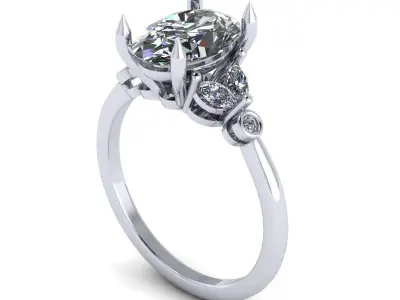 Oval Diamond Engagement Ring with Marquise and Rounds 3D print model