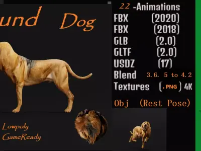 Bloodhound Dog Low-poly 3D model