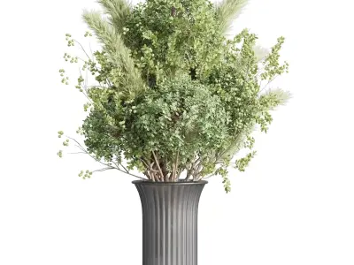pampas flowers plant in a bouquet glass vase 58 3D model