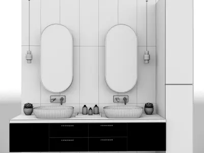 Black and White and gold Bathroom with multi texture 3D model