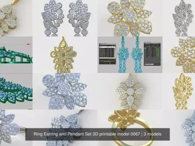 Ring Earring and Pendant Set 3D printable model 0067 3D Model Pack