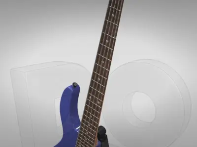 Five string electric bass guitar with stand 3D model