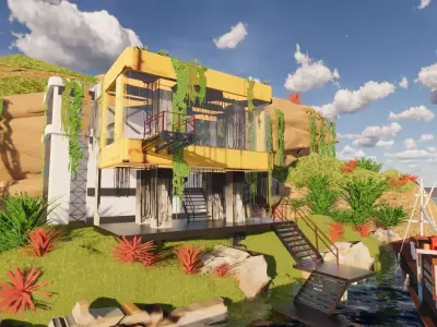Futuristic Cyberpunk Building in the Sea Low-poly 3D model