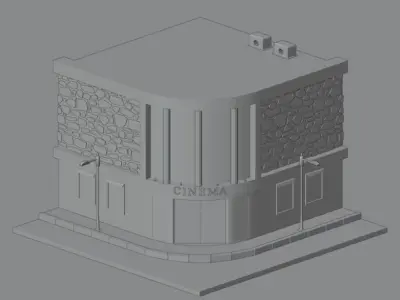 Cinema movie theater building Low-poly 3D model