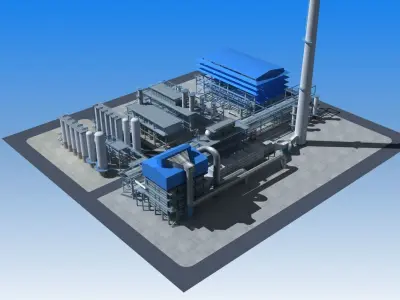 Refinery power plant Low-poly 3D model