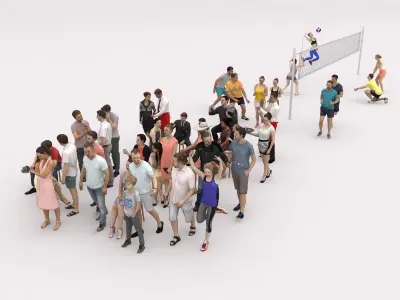40x Crowds Scanned Casual 02 Summer Sport Cafe Sitting People Low-poly 3D model