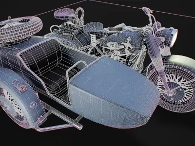 Motorcycle with sidcar Low-poly 3D model