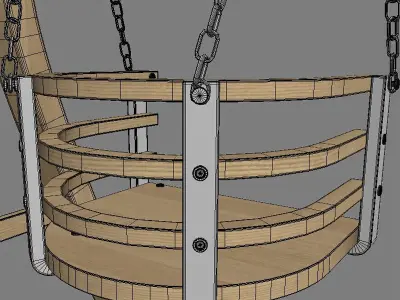 One Seat Wooden Swing 15 3D model